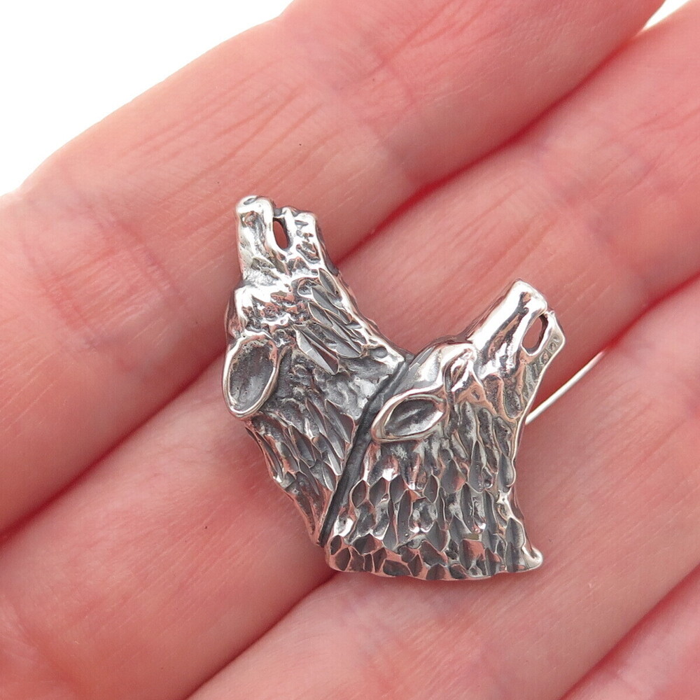 Ted Ott 925 Sterling Silver Vintage Wolf & Bear Oxidized Slide Charm Pendant